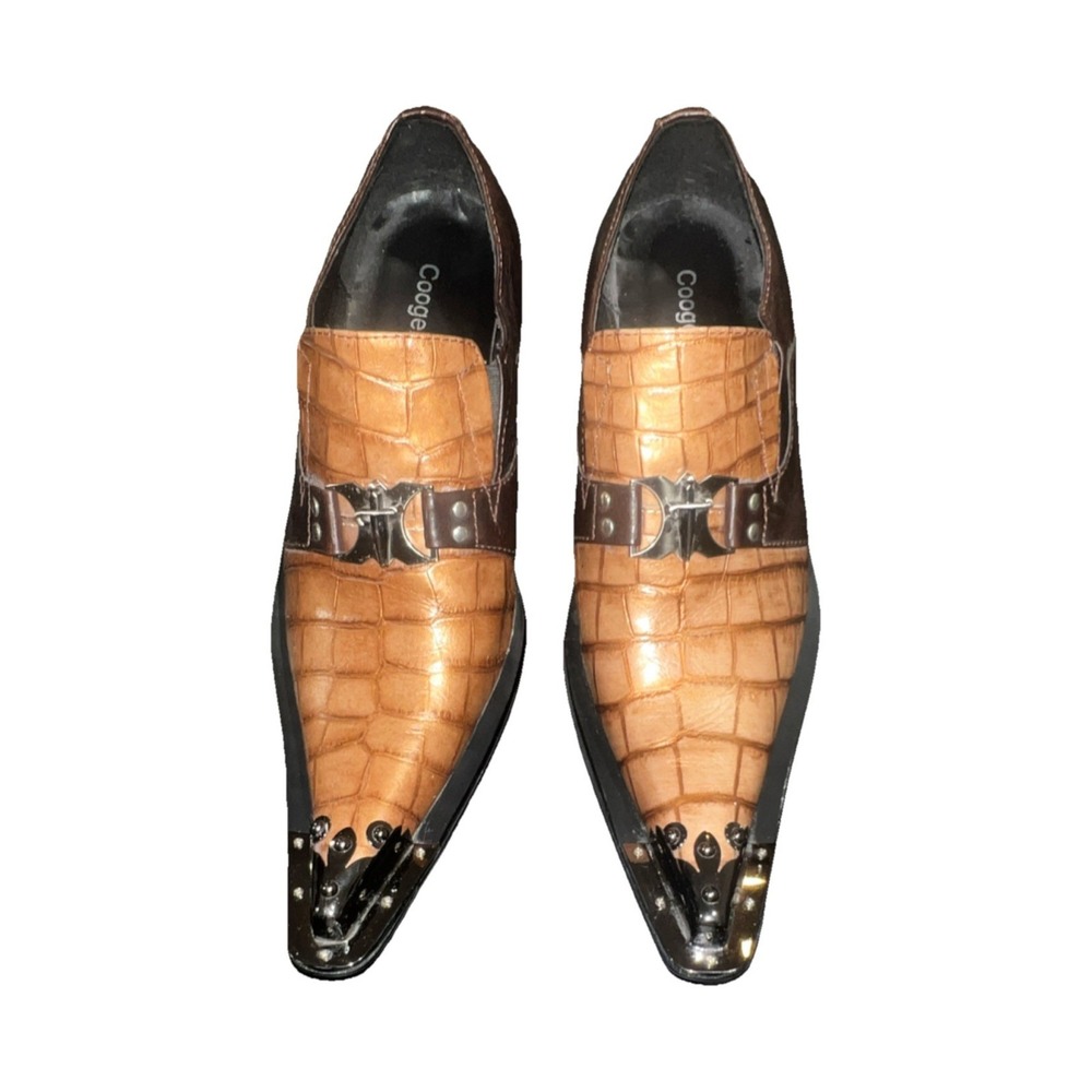 18/CoogerLove Men's 10.5 Leather Croc Monk Strap Slip-On Dress Shoes Pointed Toe